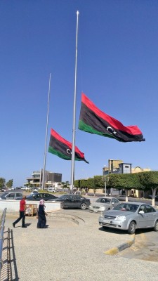 Flags fly at half mast in Tripoli in memory of those who died in Benghazi (Photo: Aimen Eljali)