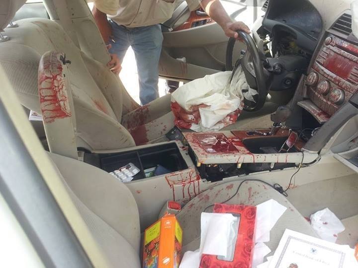 Blood splattered across the inside of Ajaj's car