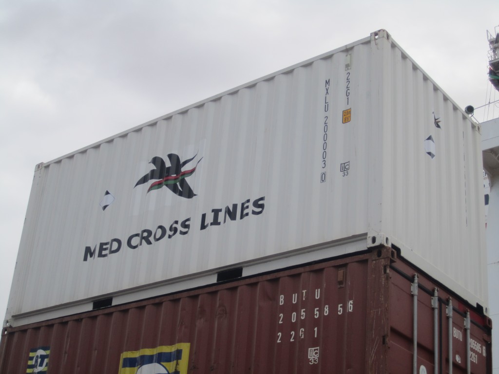 A Med Cross Lines container at Tripoli Port (Photo: Tom Westcott, Libya . . .[restrict]Herald)