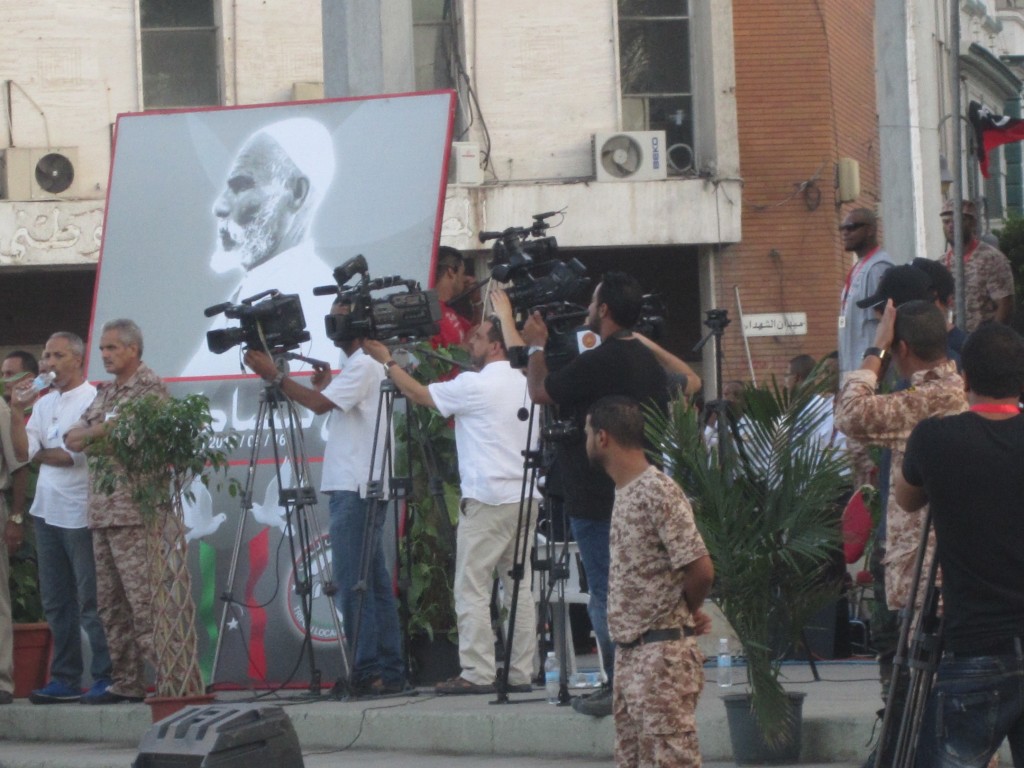 Images of Omar Mukhtar reminded those present of historical martyrs who died fighting against Italian colonialism (Photo: Tom Westcott, Libya Herald)