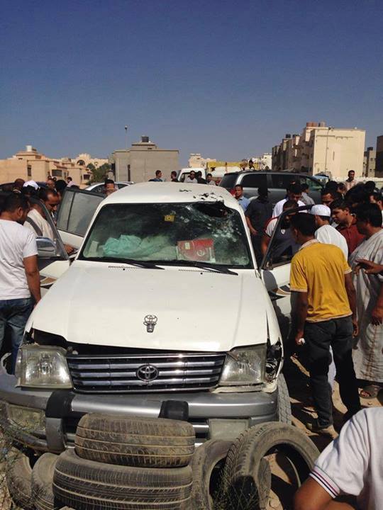 Photo purportedly of Shaikh Abdussalam Al-Hassi's car in Benghazi today