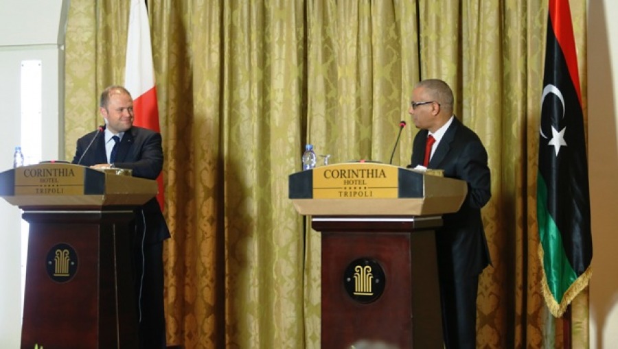 Ali Zeidan and Joseph Muscat after their talks