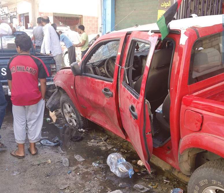 Saiti's official Security Directorate vehicle, which was destroyed in the blast