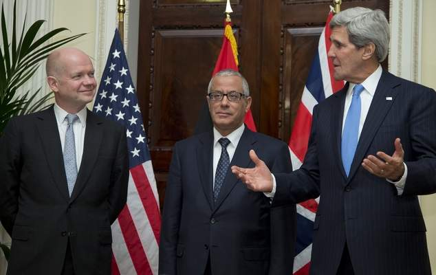 Zeidan flanked by Hague and Kerry
