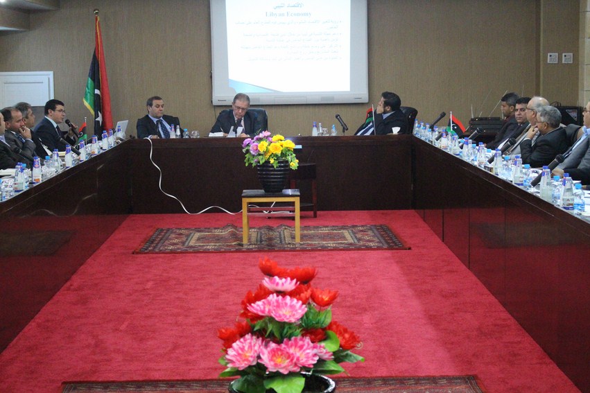 Economy Minister Mustafa Abo Fanas chairs a meeting in Misrata of national representatives 