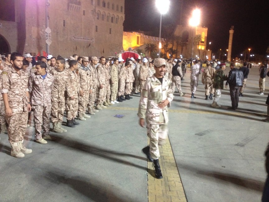 Soldiers parade in Martyrs Square