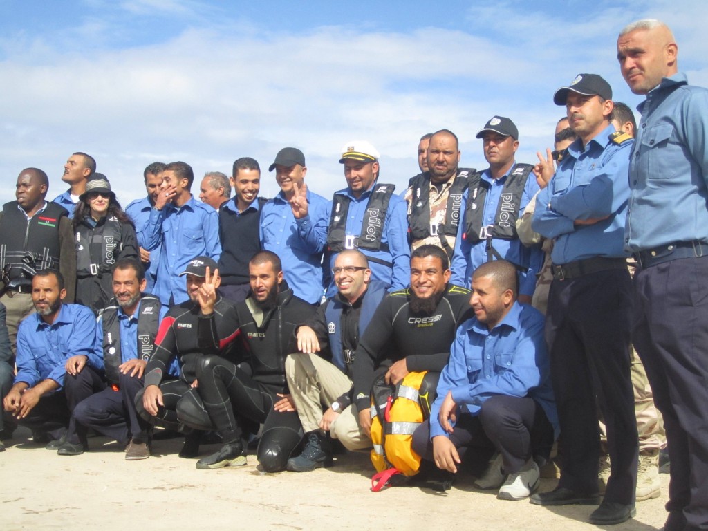 The Coastguard, along with trainer and divers from the Libyan Navy (Photo: Tom Westcott, Libya Herald)