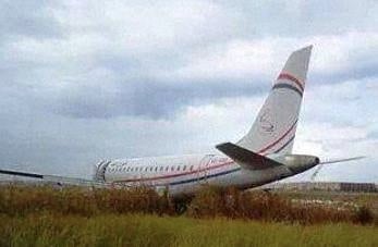 An image circulated on social media websites purporting to show Petro Air's Embraer ERJ-170 after it overshot the runway at Mitiga Airport