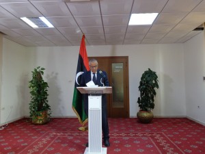 The Prime Minister unusually held his press conference at the Ministry of Electricity today (Photo: Sami Zaptia).
