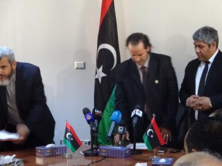 Mayor of Beida, at the swearing in ceremony in Tripoli with the Local Government Minister (Photo Ashraf Abdul-Wahab) 