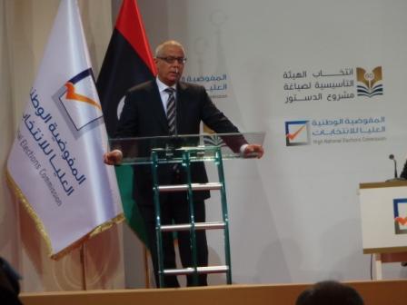 Prime Minister Ali Zeidan speaking at the High National Elections Commission Headquarters (Photo:Ashraf Abdul Wahab)