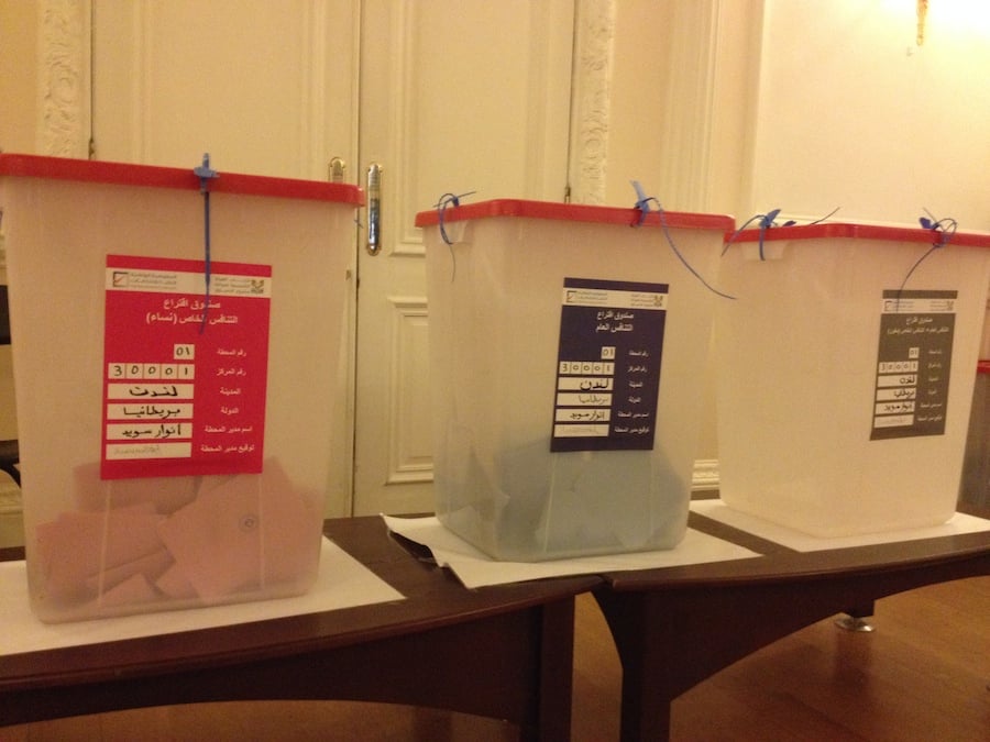 Ballot boxes at the Libyan embassy in London (Photo: Tom Westcott)
