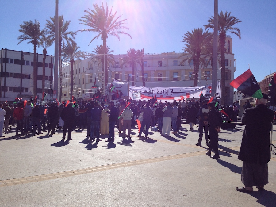 Protesters gathering in Martyrs Square this afternoon (Photo: Tom Westcott)
