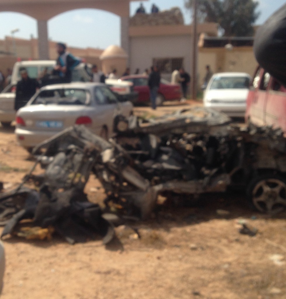 The remains of a car at Benghazi technical military academy  (Photo: Ayman Amzein)