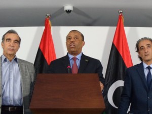 Caretaker Prime Minister Abdullah Thinni said he considered his government as a caretaker government at his first press conference today (Photo: Sami Zaptia).