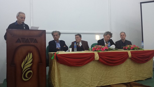Ghadames: Dr Moahhamed Alfakeeeh Saleh at the podium. Sitting from left to right: Anastassis Vistonitis, Luigi Ballerini, Juan Carlos Mestre, Tom Sleigh. 