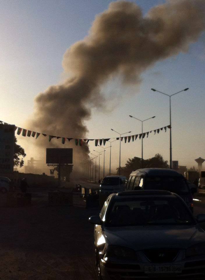 Smoke rises from the blast site on Benghazi's airport road (Photo: Abdallah Doma)