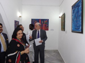 Artist with Tripoli Local Council head Sadat Badri (Photo: Sami Zaptia).