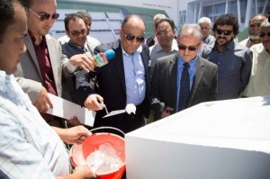 Mr Abdulsalam Al-Gadi, Deputy Prime Minister, lays the foundation stone for the improved hospital.