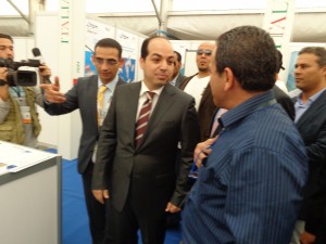 Prime Minister elect Ahmed Maetig at the Italian . . .[restrict]pavilion in Libya Build 2014 (Photo: Sami Zaptia).