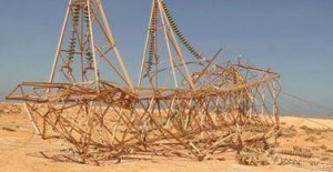 Collapsed pylons at the Gulf power station in Sirte (Photo: Social Networks)