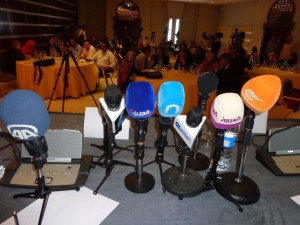 The hierarchy of the Central Bank of Libya meets the press (Photo: Sami Zaptia).