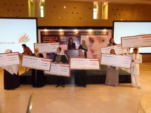 The winners of the MEDA competition holding their cheques(By Sami Zaptia).