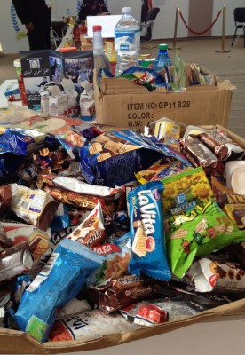 A display of expired foodstuffs at Tripoli International Fair (Photo: Tom Westcott)