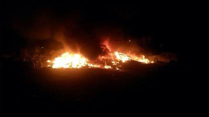 Fires blaze in Ghot Shaal where the worst of last night's shelling took place (Photo: Social Media)
