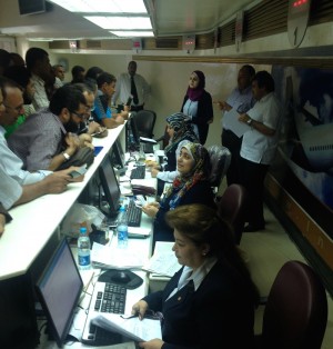 Libyan Airlines employees in Cairo office (Photo: Libya Herald staff)