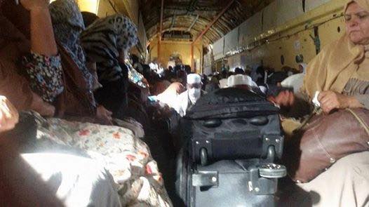 Pilgrims heading to Mecca to perform Haj fly on a military transport from Tamenhint airbase near Sebha to Mitiga for the first leg of their journey (Photo: Social media) 