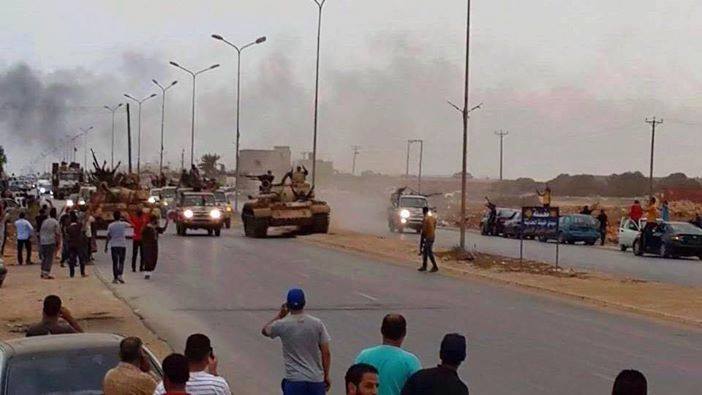Tanks are welcomed by residents in Benghazi  over the course of the recent clashes (Photo: Social Media)