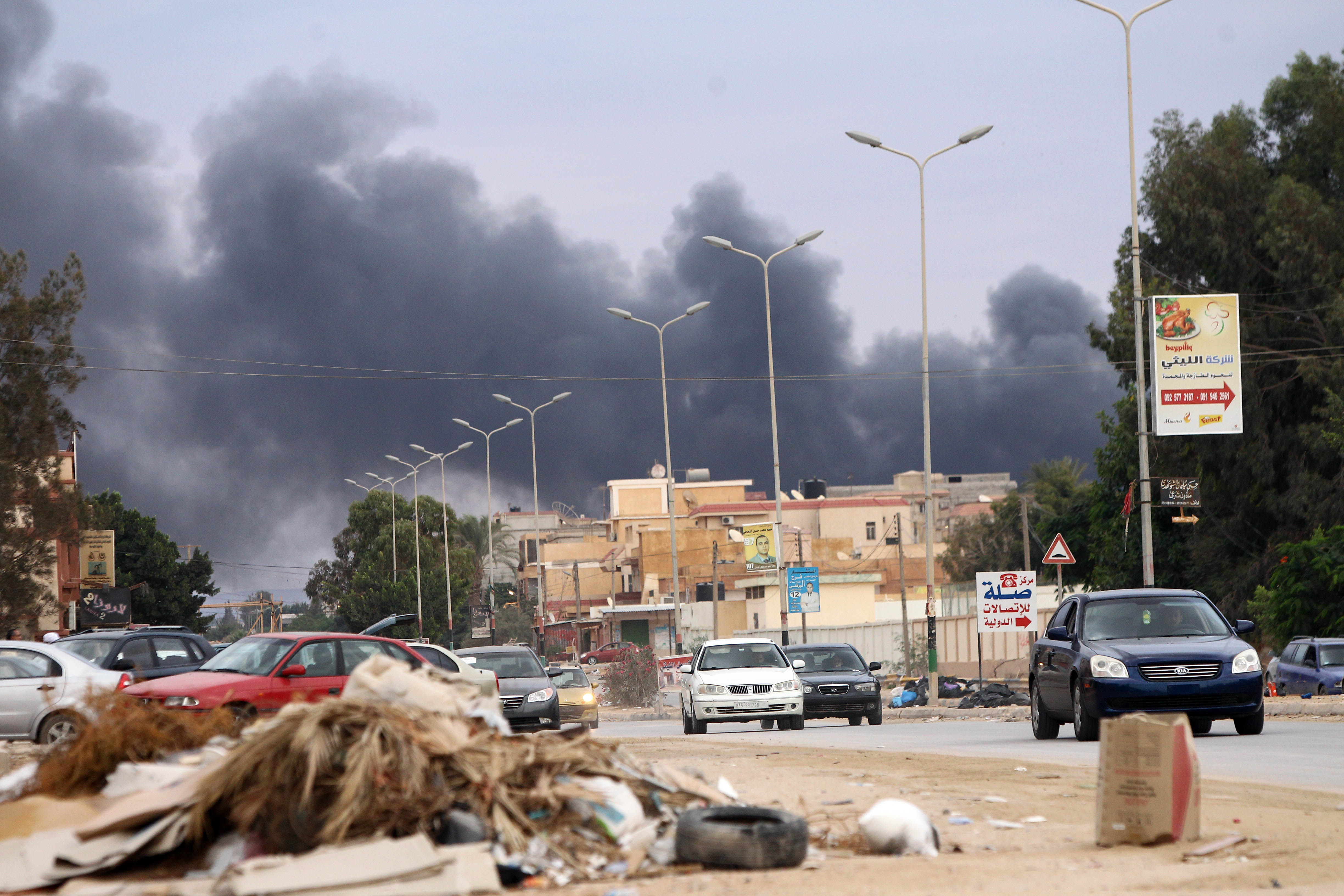 Smoke billows from areas bombed by Operation Dignity yesterday (Photo: Abdullah Doma)