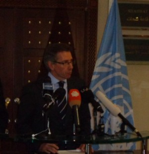 Bernardino Leon speaking in Tripoli today (Photo: Sami Zaptia).