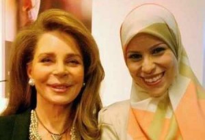 Queen Noor of Jordan with Alaa Murabit (R)