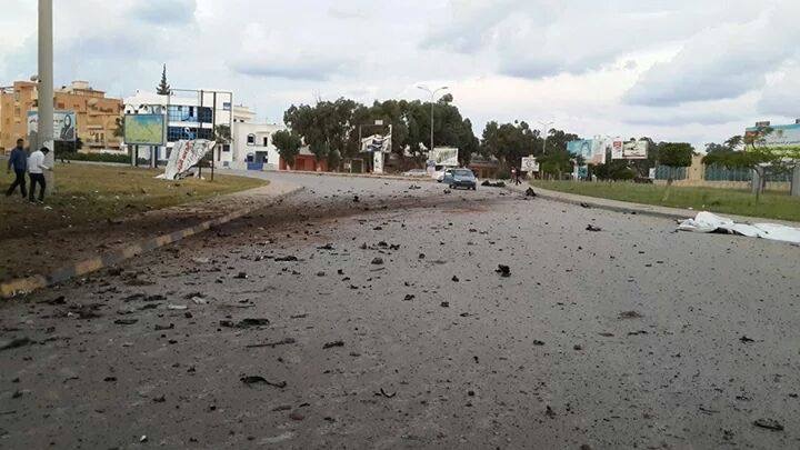 Debirs litter the blast site where the car bomb was detonated this morning (Photo: Social Media)