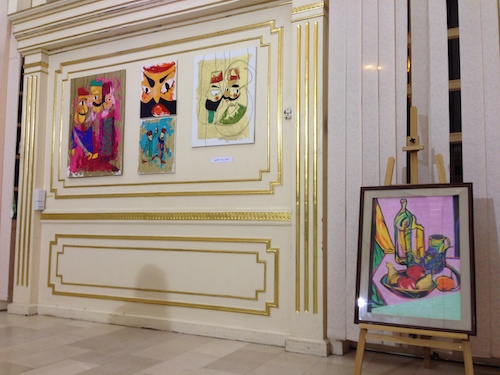 Some of the artworks by local artists on display in the Central Tripoli Municipality