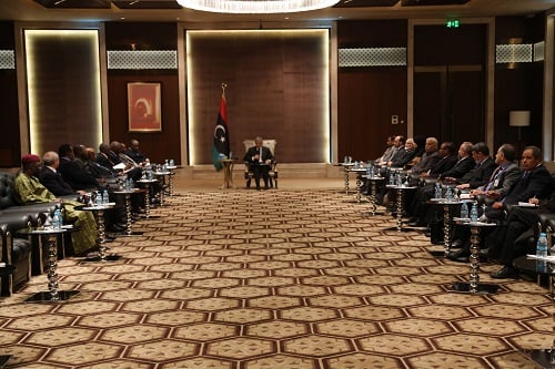 Group photo of Mr. President of the General National Congress and Second Vice Chairman and members of the Political Committee of the National Conference year with a number of ambassadors of African countries accredited to Libya 