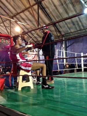Medium-weight boxer Sufian Al-Bassal between rounds