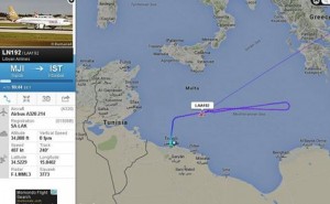A Libyan Airlines flight was forced to return to Mitiga airport after Egypt closed down its airspace to Libyan planes. (Graphic: Momondo).