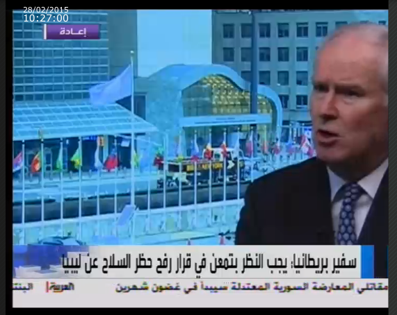 The UK's UN ambassador Sir Mark Grant says only Misrata is fighting IS (Photo grab form Al Arabiya)