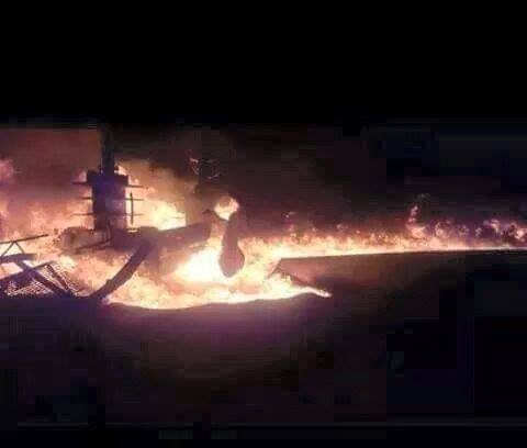 Photo purportedly of fires this evening at Bahi oilfield (Photo:Social media)