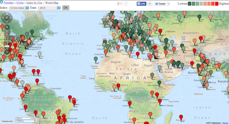 Map showing world's most violent cities (Photo: Numbeo website)
