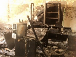 Fire damage in the school's administration office