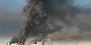 Smoke pours from Nafoura oilfield