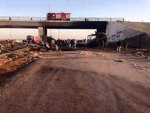 The blackened bridge at the Sadadah checkpoint (Photo: social media)