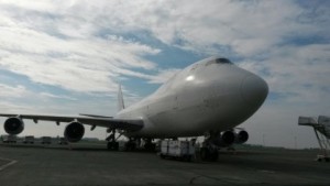 Global Aviation's leased 747 cargo plane at Ostend (Photo:Loadstar)