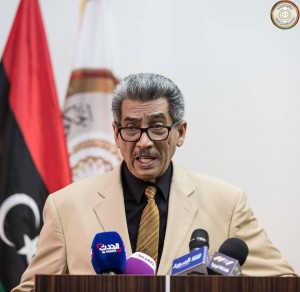 Libya’s Deputy Prime Minister for Services Affairs Abdelsalam Al-Badri at Sunday's press conference . . .[restrict](Photo: Libyan Government).