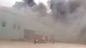 A furniture warehouse burns during the Ajdabiya fighting (Photo: social media)