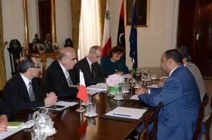 Libyan Deputy Foreign Minister Hassan Saghaier meeting Maltese Foreign Minister George Vella in Valletta during an official visit (Photo: Libyan government).